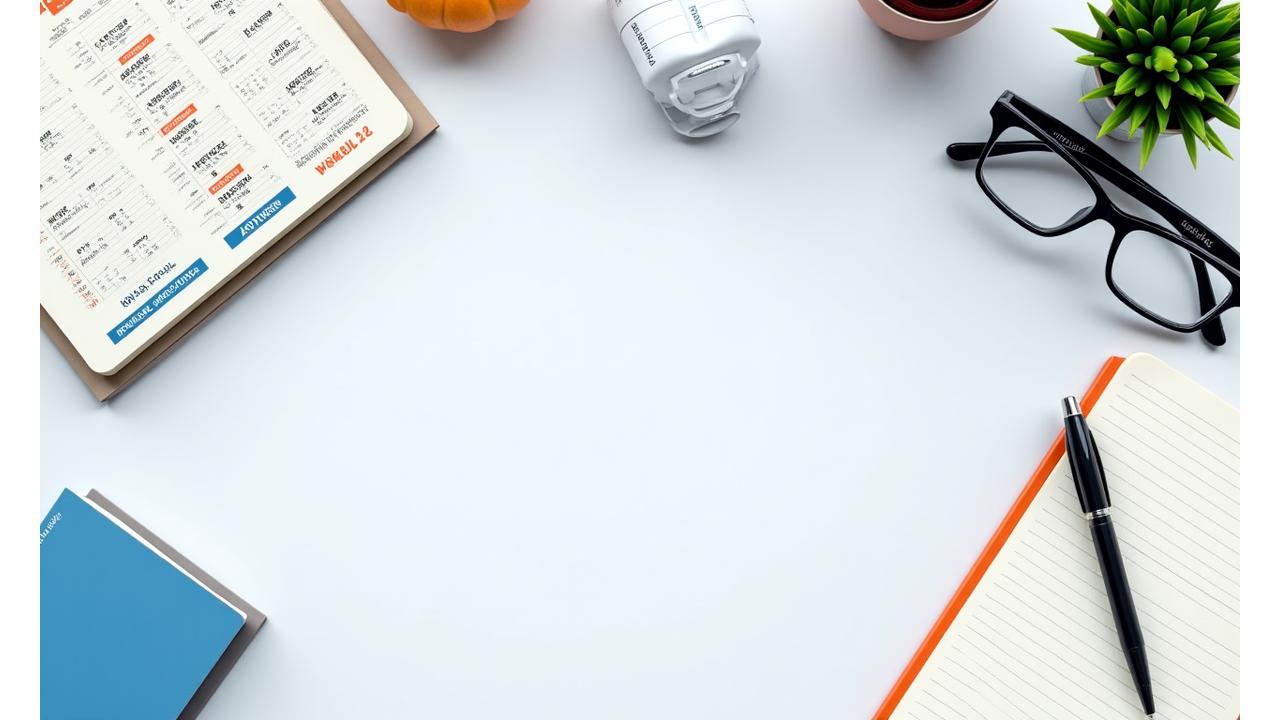 Лист календаря с выделенными датами, рядом с ним книга и очки, символизирующие обучение и планирование.